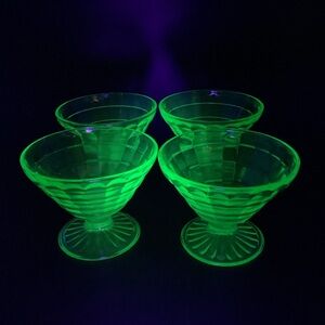 Anchor Hocking Uranium Glass Block Optic Sherbet Depression Green Vintage